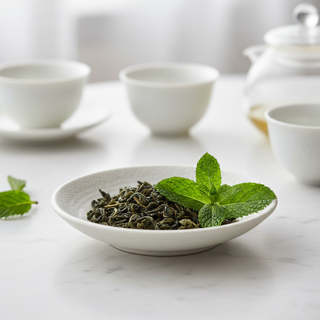 Georgia Rose Mint Green Tea with fresh mint leaves