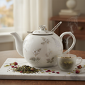 Georgia Rose Botanical Ceramic Teapot with floral details on marble surface