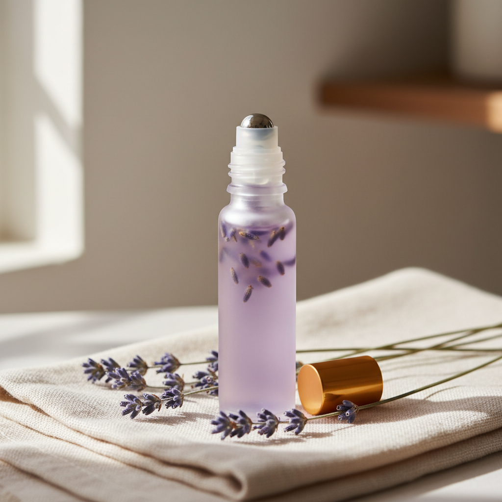 Georgia Rose Lavender Calm Roller with dried lavender sprigs