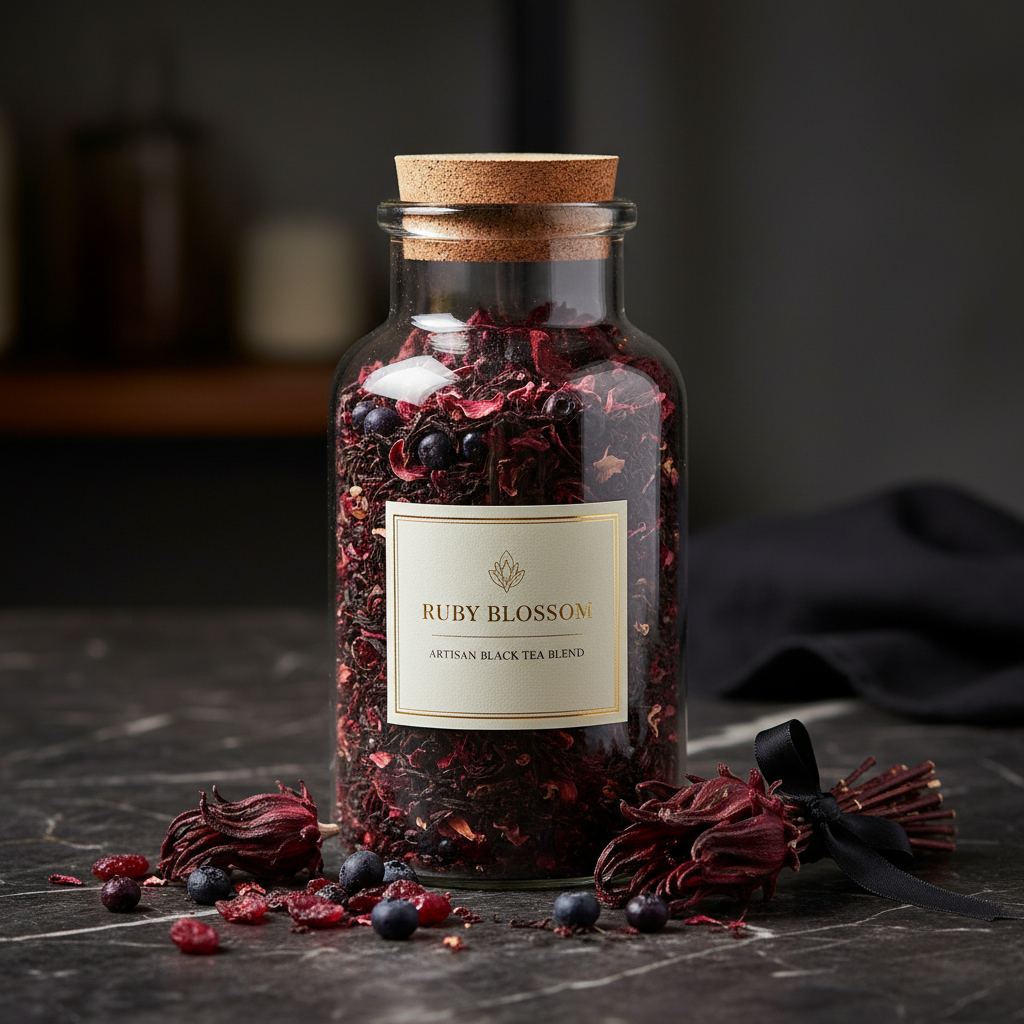 Georgia Rose Hibiscus Berry Black Tea in a glass jar